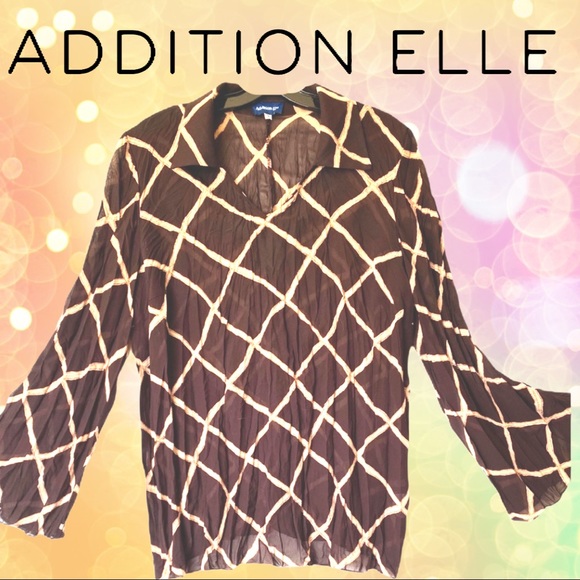 Addition Elle Stylish Brown & Beige V-Neck Blouse - Picture 4 of 10